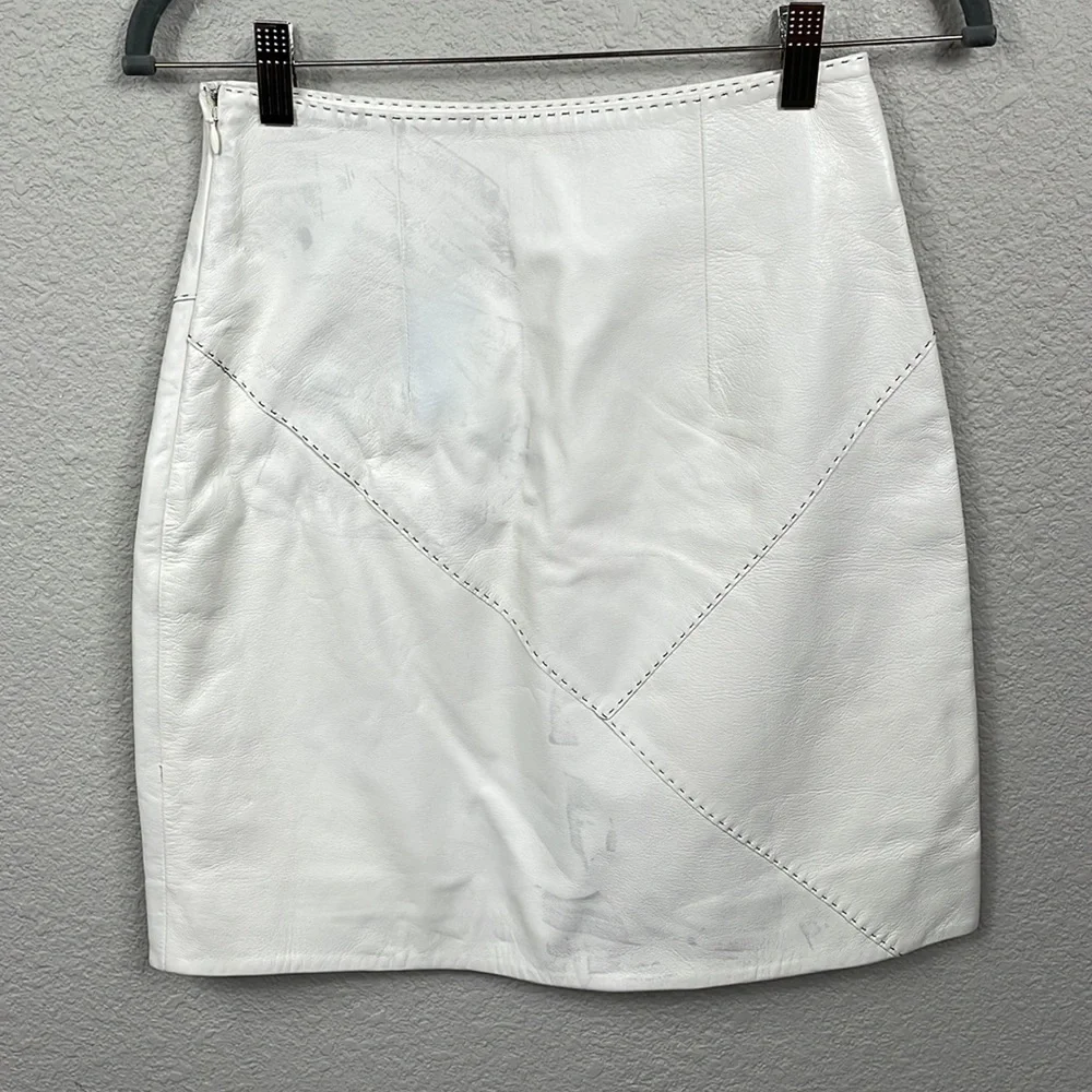 By Malene Birger Pascalles Stitched Leather Pencil Skirt Cream White Sz 34